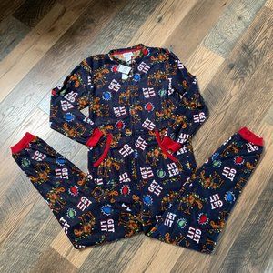 Wembley 1-pc Navy Fleece Sleeper with Reindeer and Lights size Small